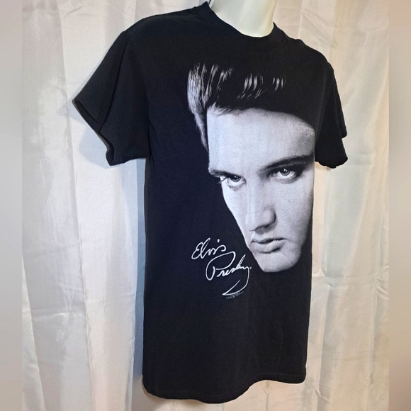 Elvis Presley T-shirt w/ Signature Unisex Adult Small Black Short Slv. Crew Neck - Picture 4 of 9